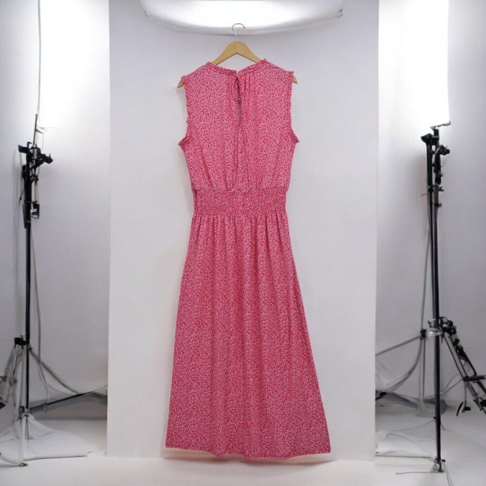 Halston Pink Floral Smocked Waist Sleeveless Midi Dress Size S - Picture 9 of 13